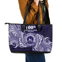 Tonga Queen Salote College 100th Years Leather Tote Bag Est 1926 Tongan Ngatu Tapa LT9 - Polynesian Pride