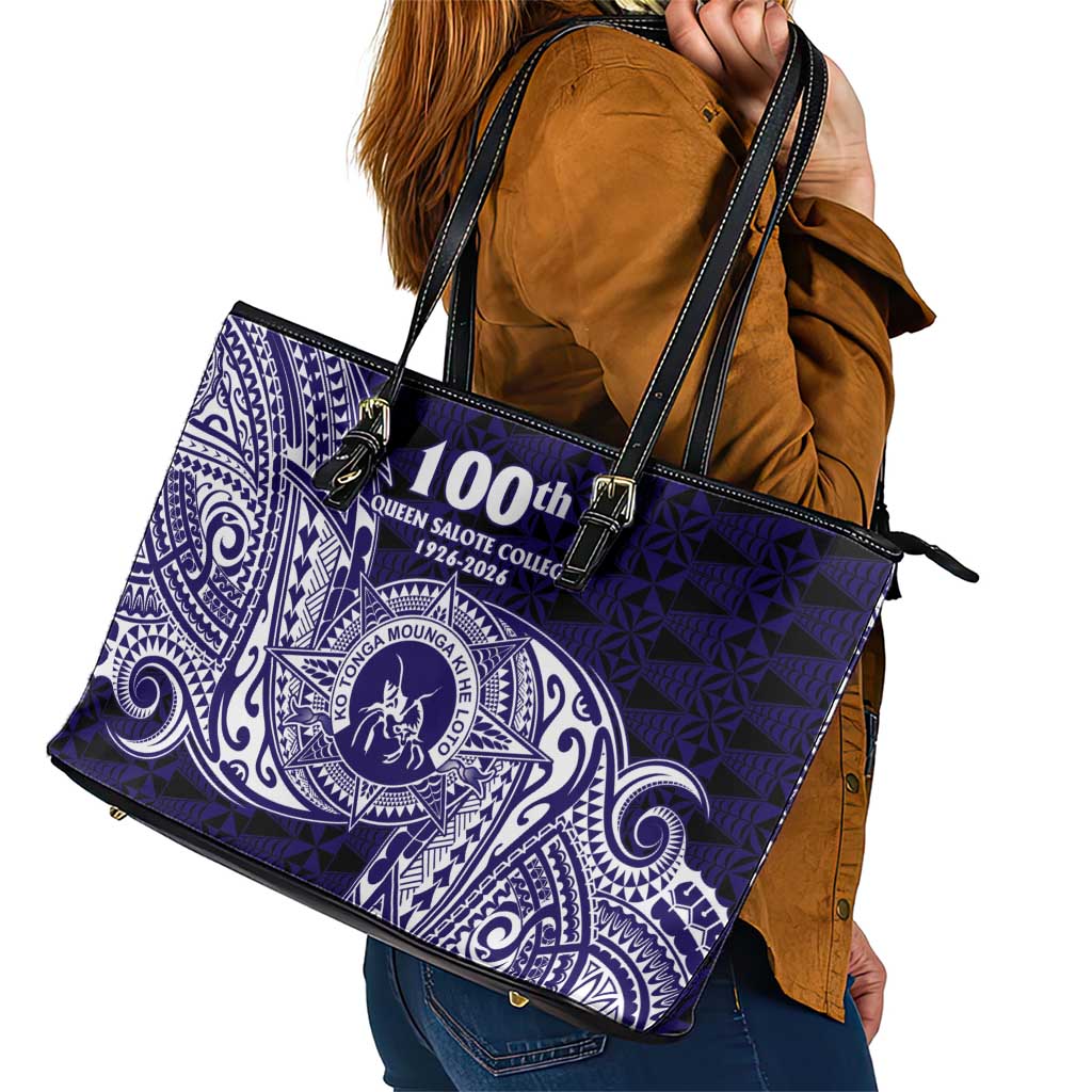 Tonga Queen Salote College 100th Years Leather Tote Bag Est 1926 Tongan Ngatu Tapa LT9 - Polynesian Pride