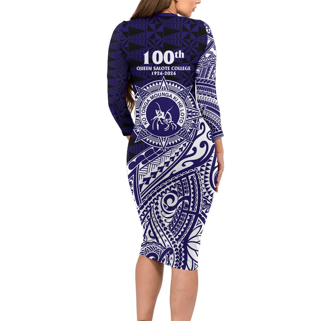 Tonga Queen Salote College 100th Years Long Sleeve Bodycon Dress Est 1926 Tongan Ngatu Tapa LT9 - Polynesian Pride