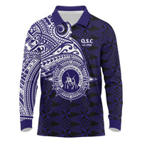 Tonga Queen Salote College 100th Years Long Sleeve Polo Shirt Est 1926 Tongan Ngatu Tapa LT9 Blue - Polynesian Pride