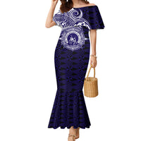 Tonga Queen Salote College 100th Years Mermaid Dress Est 1926 Tongan Ngatu Tapa LT9 Women Blue - Polynesian Pride