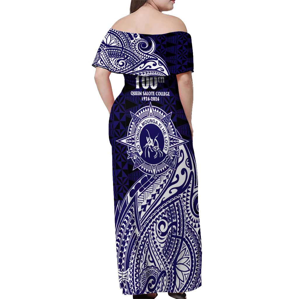 Tonga Queen Salote College 100th Years Off Shoulder Maxi Dress Est 1926 Tongan Ngatu Tapa LT9 - Polynesian Pride
