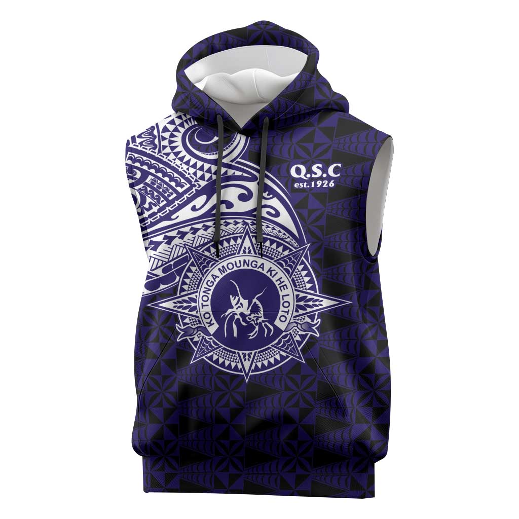 Tonga Queen Salote College 100th Years Sleeveless Hoodie Est 1926 Tongan Ngatu Tapa LT9 Blue - Polynesian Pride