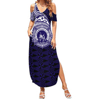Tonga Queen Salote College 100th Years Summer Maxi Dress Est 1926 Tongan Ngatu Tapa LT9 Women Blue - Polynesian Pride