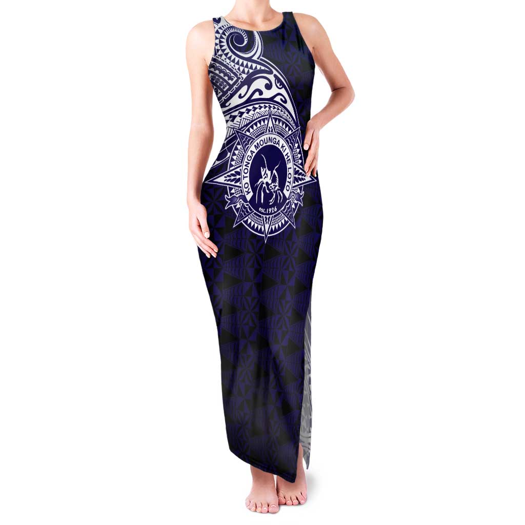 Tonga Queen Salote College 100th Years Tank Maxi Dress Est 1926 Tongan Ngatu Tapa LT9 Women Blue - Polynesian Pride