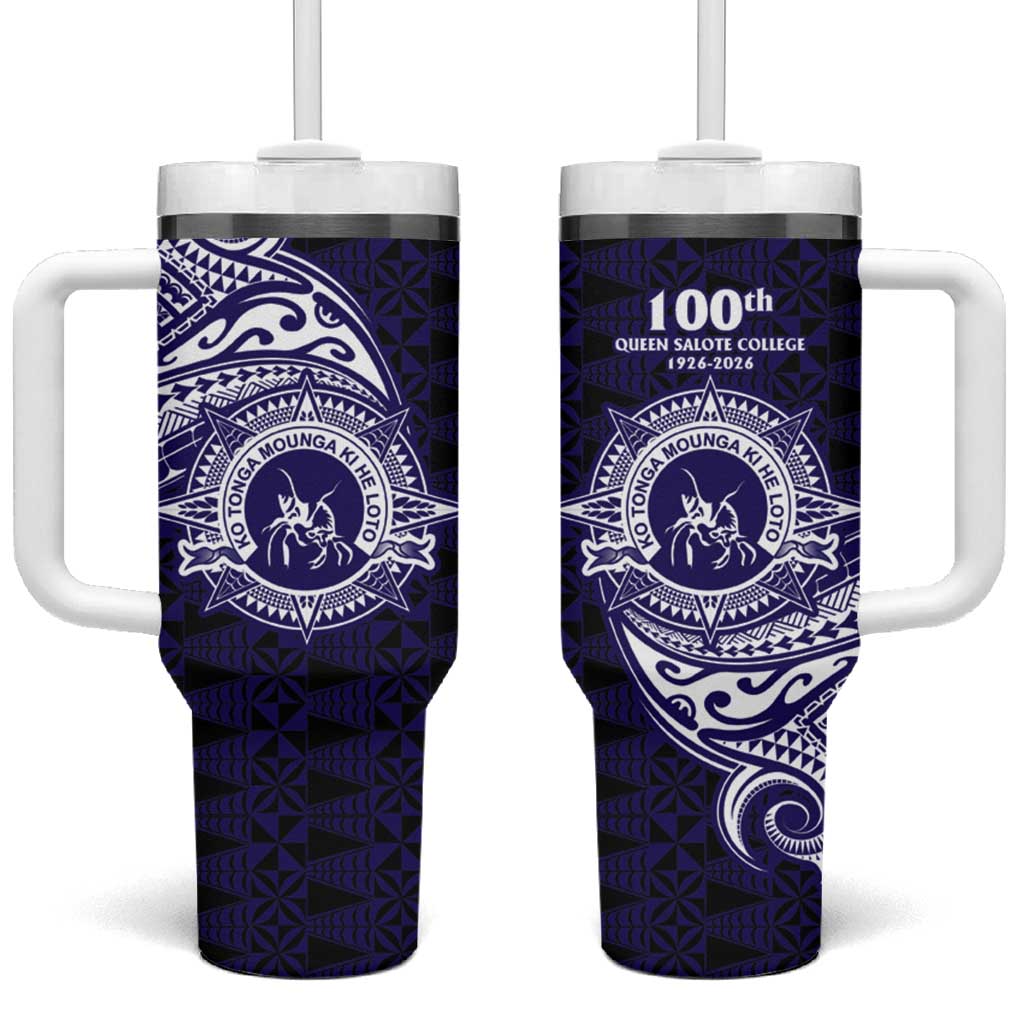 Tonga Queen Salote College 100th Years Tumbler With Handle Est 1926 Tongan Ngatu Tapa LT9 One Size: 40 oz Blue - Polynesian Pride