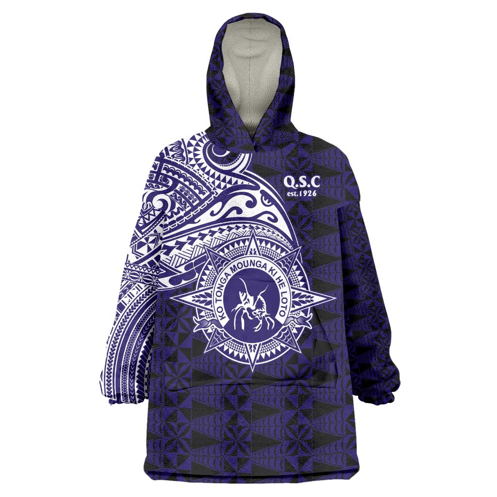Tonga Queen Salote College 100th Years Wearable Blanket Hoodie Est 1926 Tongan Ngatu Tapa LT9 One Size Blue - Polynesian Pride