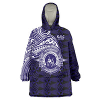 Tonga Queen Salote College 100th Years Wearable Blanket Hoodie Est 1926 Tongan Ngatu Tapa LT9 One Size Blue - Polynesian Pride