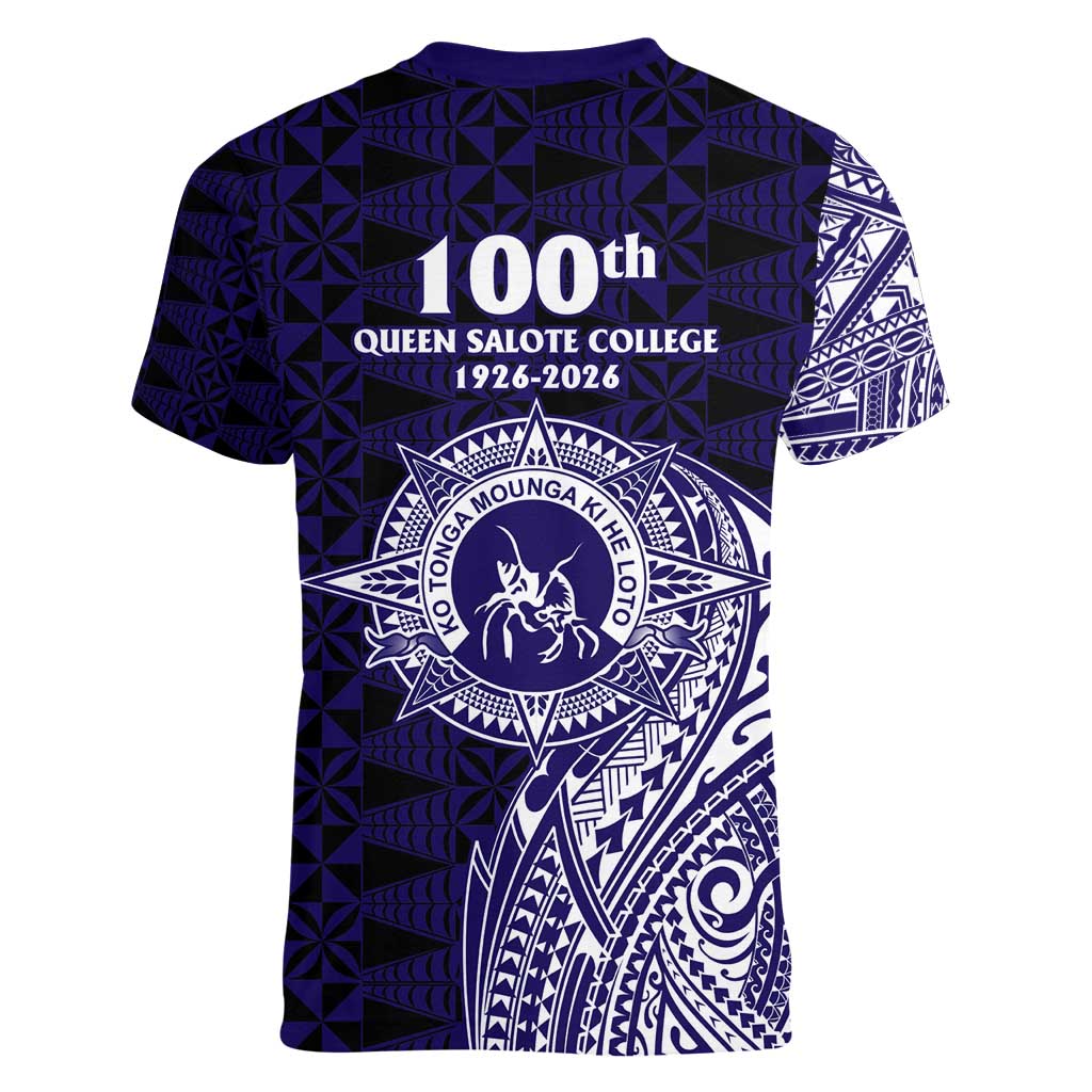 Tonga Queen Salote College 100th Years Women V-Neck T-Shirt Est 1926 Tongan Ngatu Tapa LT9 - Polynesian Pride