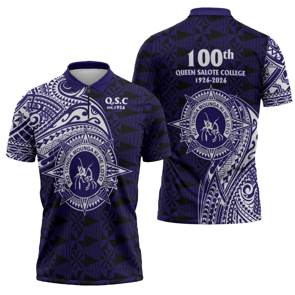 Tonga Queen Salote College 100th Years Zipper Polo Shirt Est 1926 Tongan Ngatu Tapa LT9 - Polynesian Pride