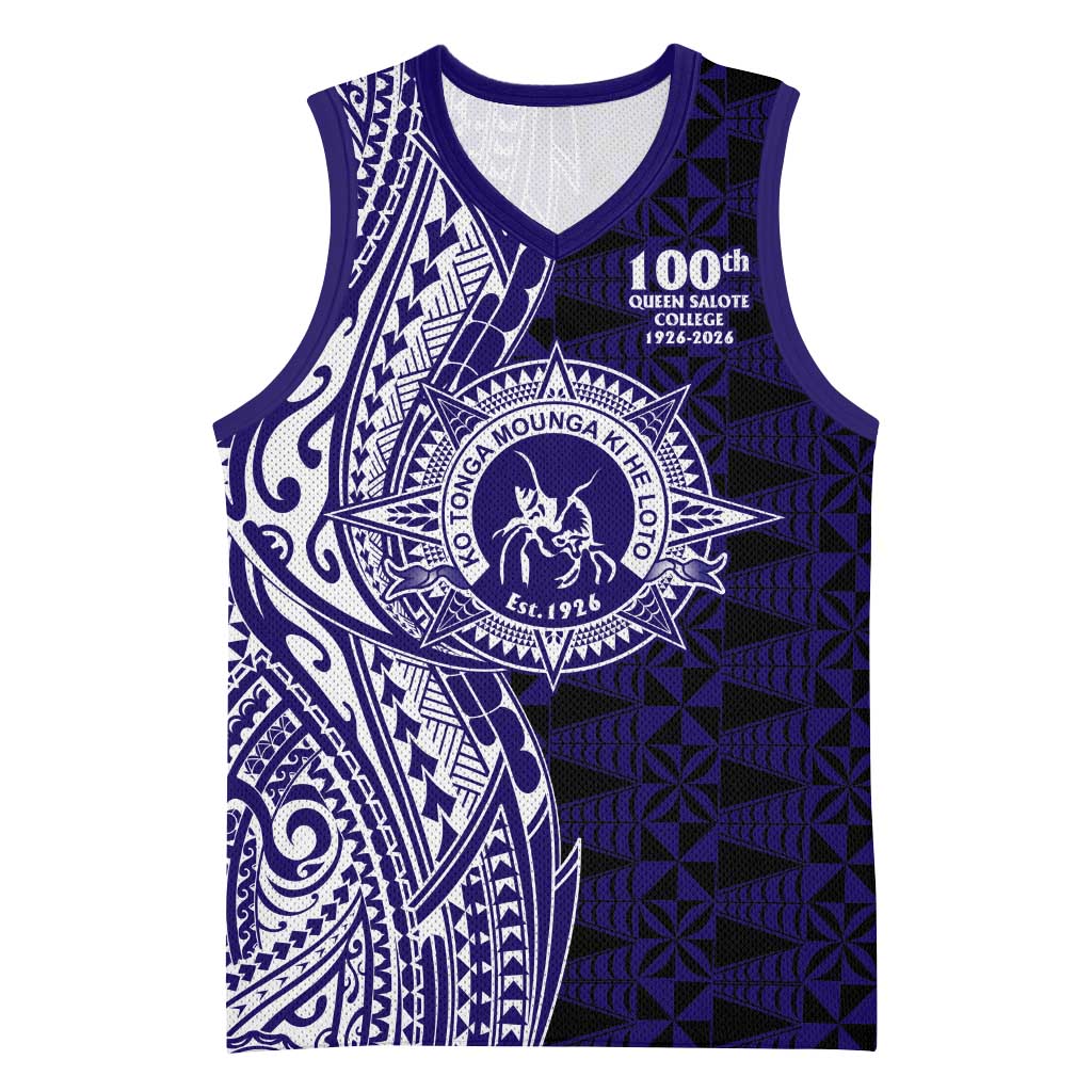 Tonga Queen Salote College 100th Years Basketball Jersey Blue Tonga Kupesi Uniquely Pacific Art - Polynesian Pride