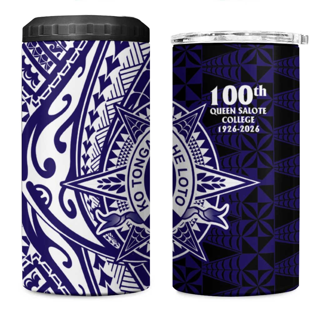 Tonga Queen Salote College 100th Years 4 in 1 Can Cooler Tumbler Blue Tonga Kupesi Uniquely Pacific Art LT9 One Size: 16 oz Blue - Polynesian Pride
