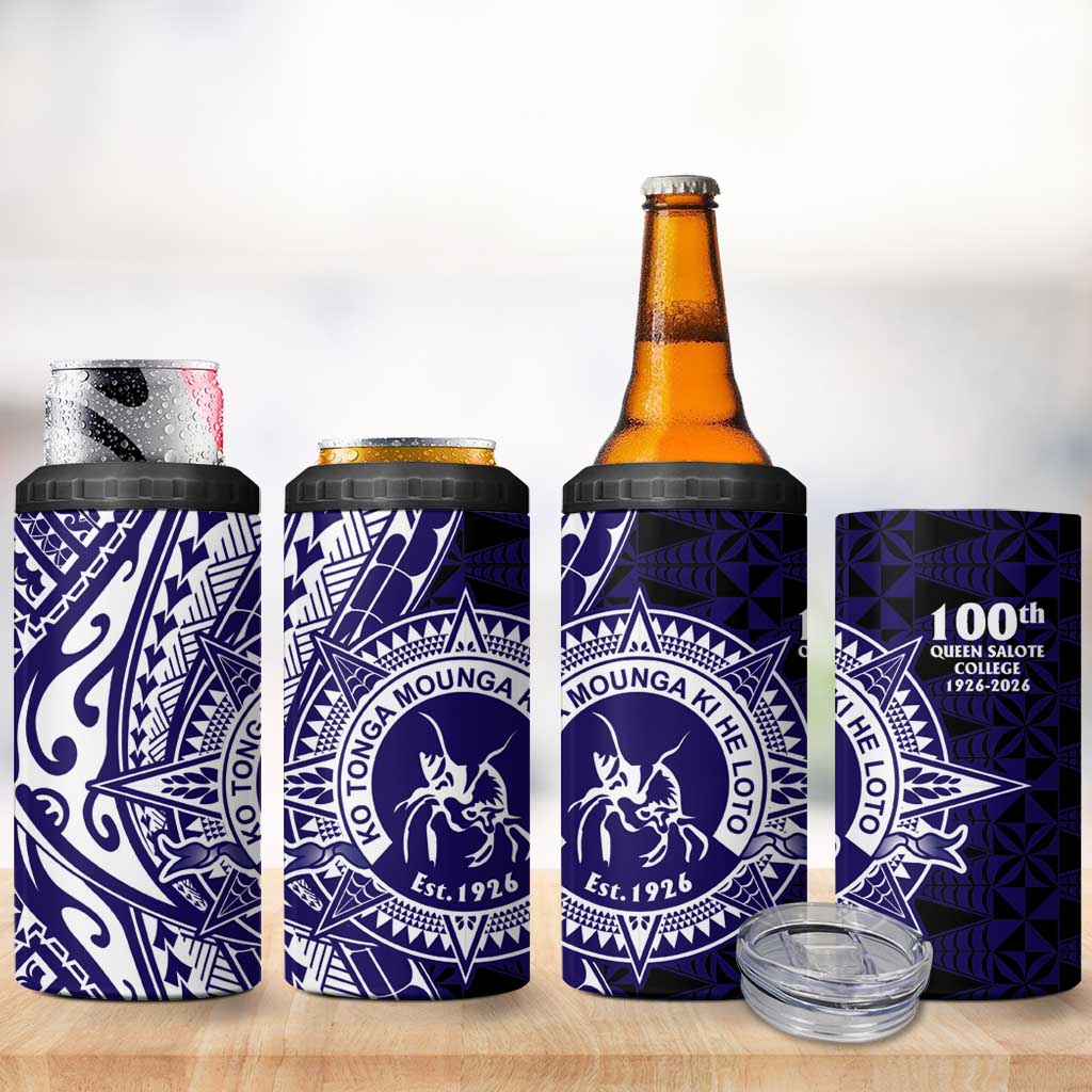 Tonga Queen Salote College 100th Years 4 in 1 Can Cooler Tumbler Blue Tonga Kupesi Uniquely Pacific Art LT9 - Polynesian Pride