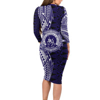 Tonga Queen Salote College 100th Years Family Matching Long Sleeve Bodycon Dress and Hawaiian Shirt Blue Tonga Kupesi Uniquely Pacific Art LT9 - Polynesian Pride