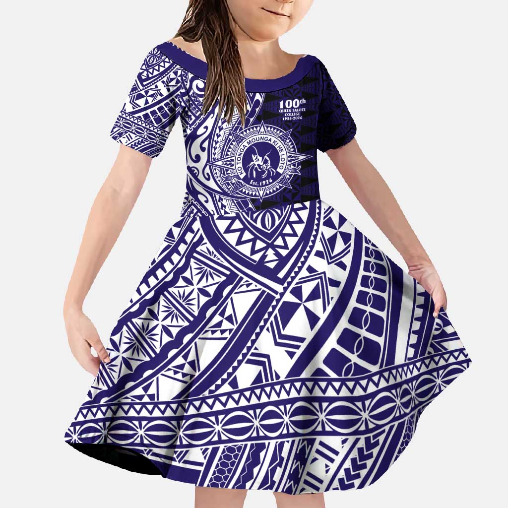 Tonga Queen Salote College 100th Years Family Matching Mermaid Dress and Hawaiian Shirt Blue Tonga Kupesi Uniquely Pacific Art LT9 Daughter's Dress Blue - Polynesian Pride
