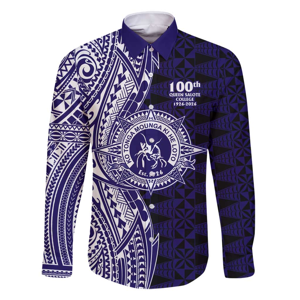 Tonga Queen Salote College 100th Years Family Matching Mermaid Dress and Hawaiian Shirt Blue Tonga Kupesi Uniquely Pacific Art LT9 Dad's Shirt - Long Sleeve Blue - Polynesian Pride
