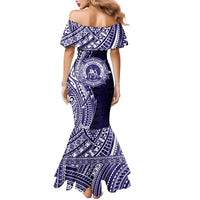 Tonga Queen Salote College 100th Years Family Matching Mermaid Dress and Hawaiian Shirt Blue Tonga Kupesi Uniquely Pacific Art LT9 - Polynesian Pride