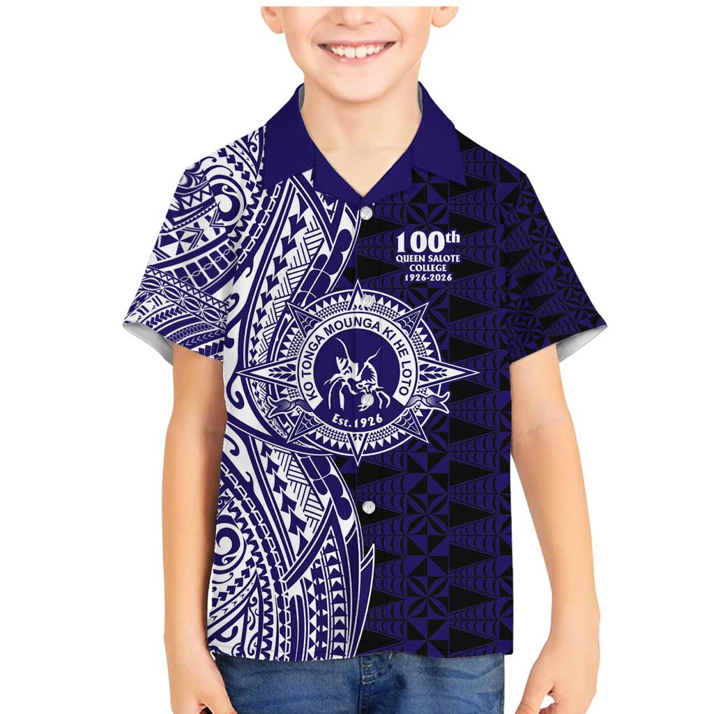 Tonga Queen Salote College 100th Years Family Matching Mermaid Dress and Hawaiian Shirt Blue Tonga Kupesi Uniquely Pacific Art LT9 Son's Shirt Blue - Polynesian Pride