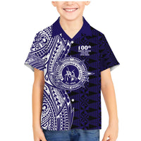Tonga Queen Salote College 100th Years Family Matching Mermaid Dress and Hawaiian Shirt Blue Tonga Kupesi Uniquely Pacific Art LT9 Son's Shirt Blue - Polynesian Pride