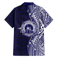 Tonga Queen Salote College 100th Years Family Matching Off Shoulder Maxi Dress and Hawaiian Shirt Blue Tonga Kupesi Uniquely Pacific Art LT9 - Polynesian Pride