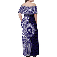 Tonga Queen Salote College 100th Years Family Matching Off Shoulder Maxi Dress and Hawaiian Shirt Blue Tonga Kupesi Uniquely Pacific Art LT9 - Polynesian Pride