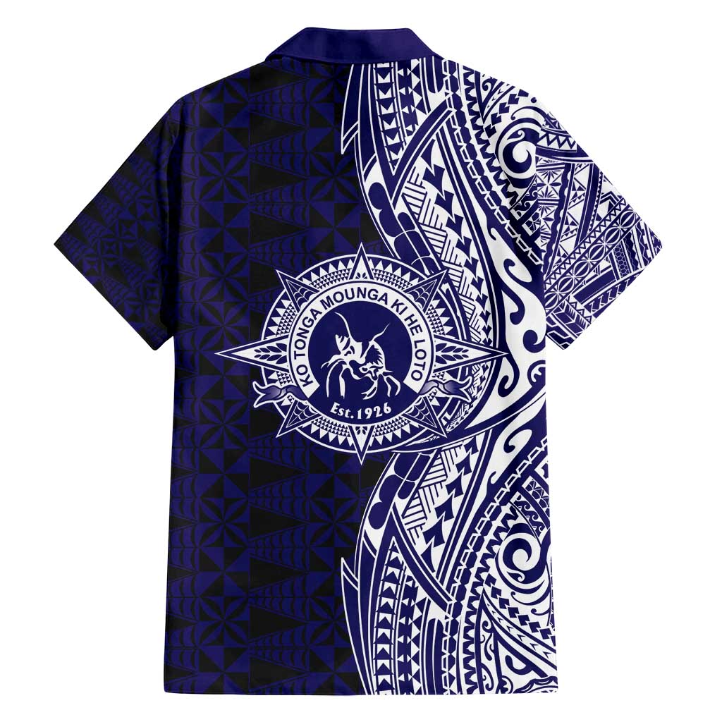 Tonga Queen Salote College 100th Years Family Matching Off Shoulder Short Dress and Hawaiian Shirt Blue Tonga Kupesi Uniquely Pacific Art LT9 - Polynesian Pride