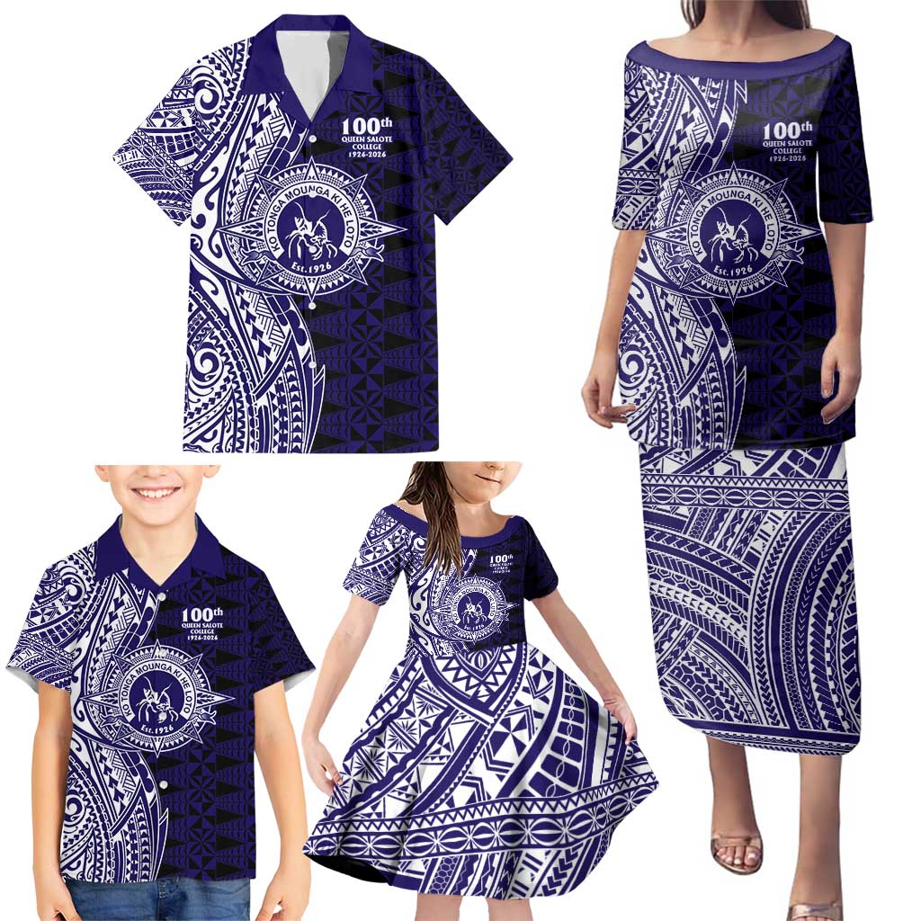 Tonga Queen Salote College 100th Years Family Matching Puletasi and Hawaiian Shirt Blue Tonga Kupesi Uniquely Pacific Art LT9 - Polynesian Pride