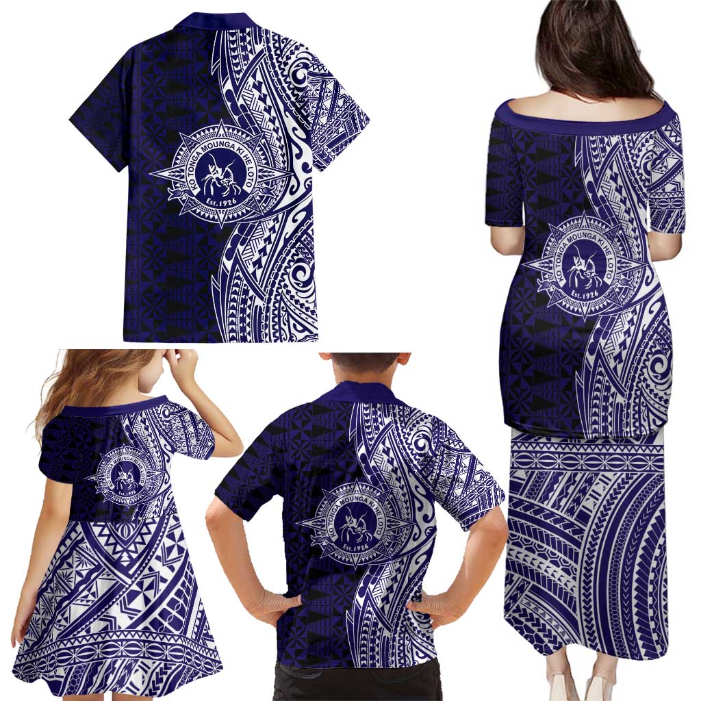 Tonga Queen Salote College 100th Years Family Matching Puletasi and Hawaiian Shirt Blue Tonga Kupesi Uniquely Pacific Art LT9 - Polynesian Pride