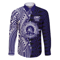 Tonga Queen Salote College 100th Years Family Matching Puletasi and Hawaiian Shirt Blue Tonga Kupesi Uniquely Pacific Art LT9 Dad's Shirt - Long Sleeve Blue - Polynesian Pride