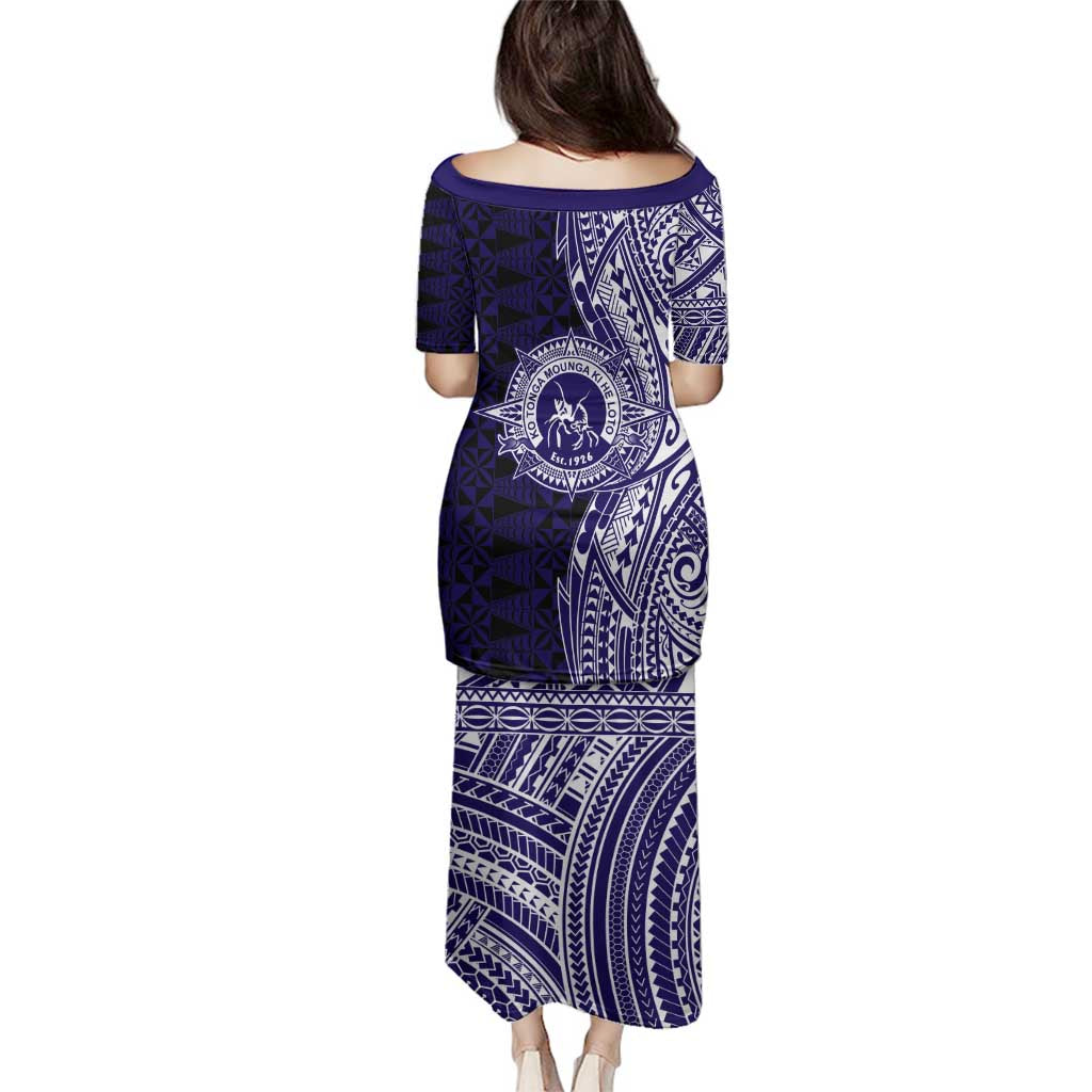 Tonga Queen Salote College 100th Years Family Matching Puletasi and Hawaiian Shirt Blue Tonga Kupesi Uniquely Pacific Art LT9 - Polynesian Pride