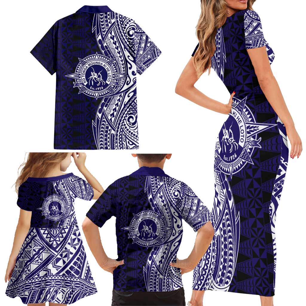 Tonga Queen Salote College 100th Years Family Matching Short Sleeve Bodycon Dress and Hawaiian Shirt Blue Tonga Kupesi Uniquely Pacific Art LT9 - Polynesian Pride