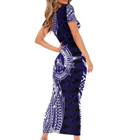 Tonga Queen Salote College 100th Years Family Matching Short Sleeve Bodycon Dress and Hawaiian Shirt Blue Tonga Kupesi Uniquely Pacific Art LT9 - Polynesian Pride