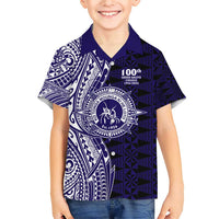 Tonga Queen Salote College 100th Years Family Matching Short Sleeve Bodycon Dress and Hawaiian Shirt Blue Tonga Kupesi Uniquely Pacific Art LT9 Son's Shirt Blue - Polynesian Pride