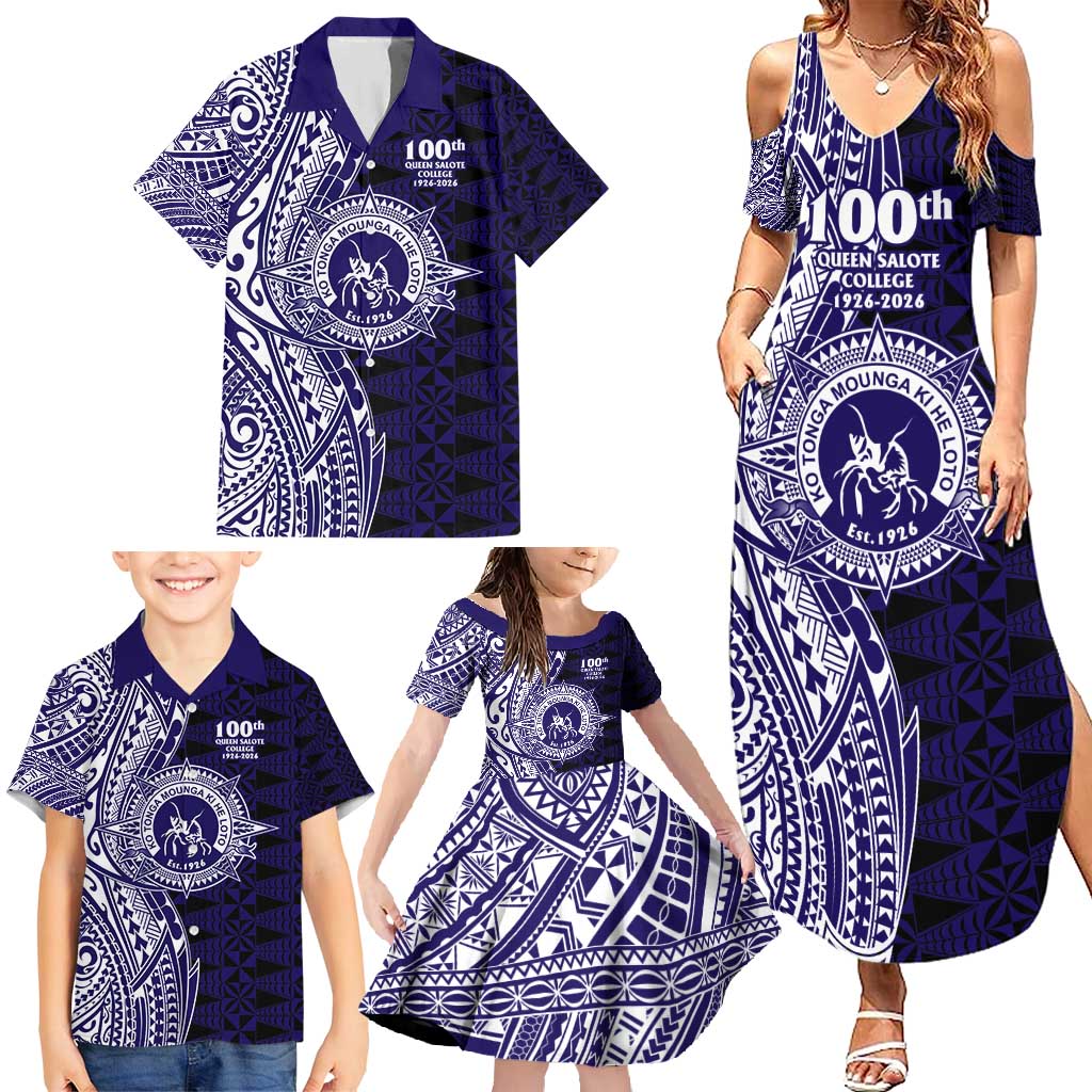 Tonga Queen Salote College 100th Years Family Matching Summer Maxi Dress and Hawaiian Shirt Blue Tonga Kupesi Uniquely Pacific Art LT9 - Polynesian Pride