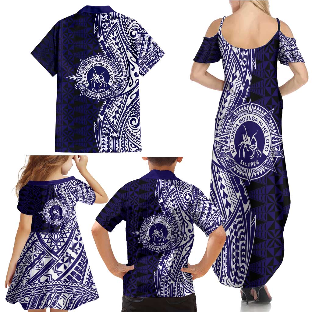 Tonga Queen Salote College 100th Years Family Matching Summer Maxi Dress and Hawaiian Shirt Blue Tonga Kupesi Uniquely Pacific Art LT9 - Polynesian Pride