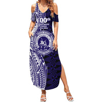 Tonga Queen Salote College 100th Years Family Matching Summer Maxi Dress and Hawaiian Shirt Blue Tonga Kupesi Uniquely Pacific Art LT9 Mom's Dress Blue - Polynesian Pride