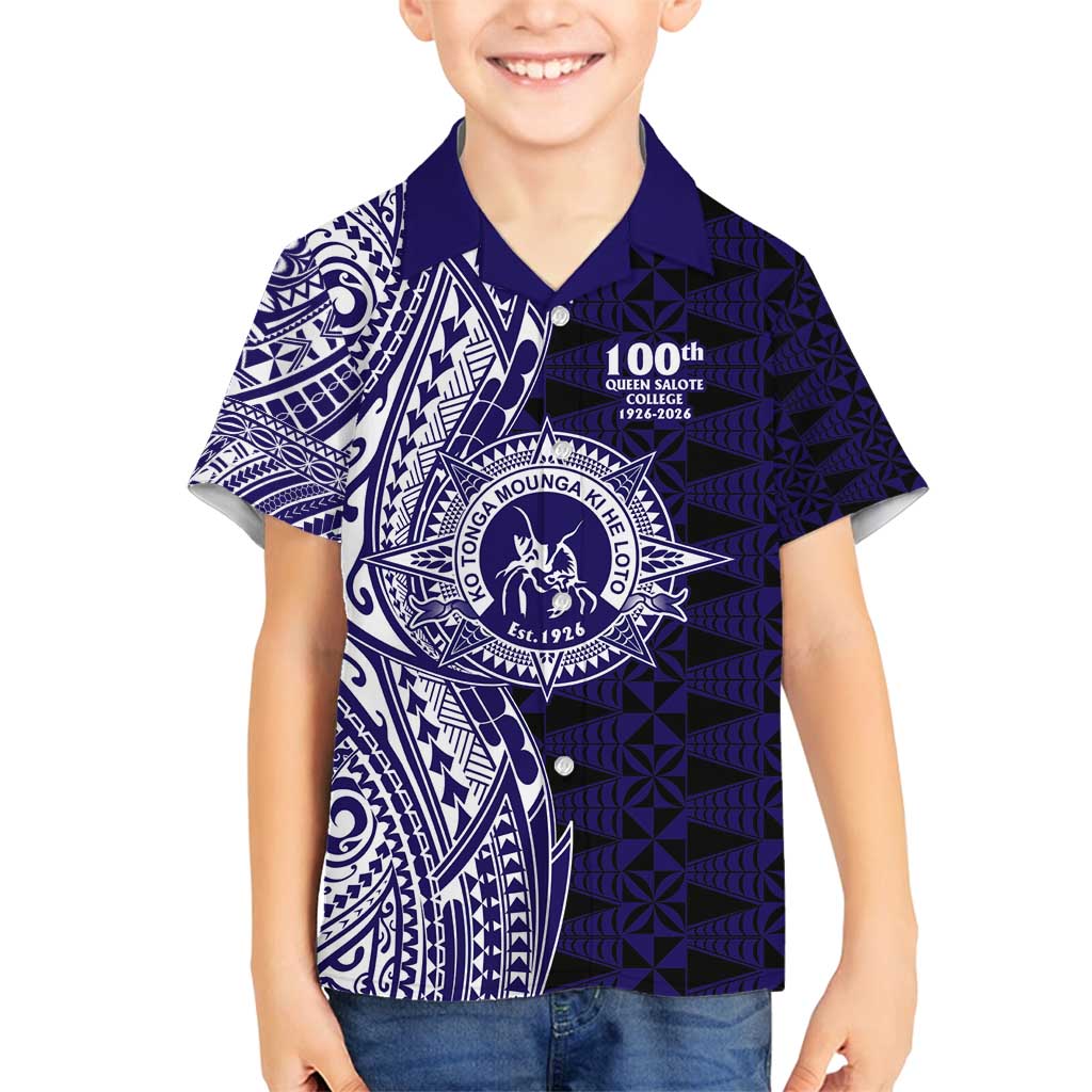 Tonga Queen Salote College 100th Years Family Matching Summer Maxi Dress and Hawaiian Shirt Blue Tonga Kupesi Uniquely Pacific Art LT9 Son's Shirt Blue - Polynesian Pride