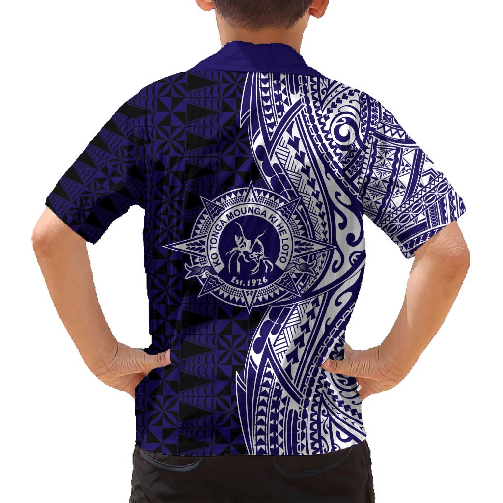Tonga Queen Salote College 100th Years Family Matching Tank Maxi Dress and Hawaiian Shirt Blue Tonga Kupesi Uniquely Pacific Art LT9 - Polynesian Pride