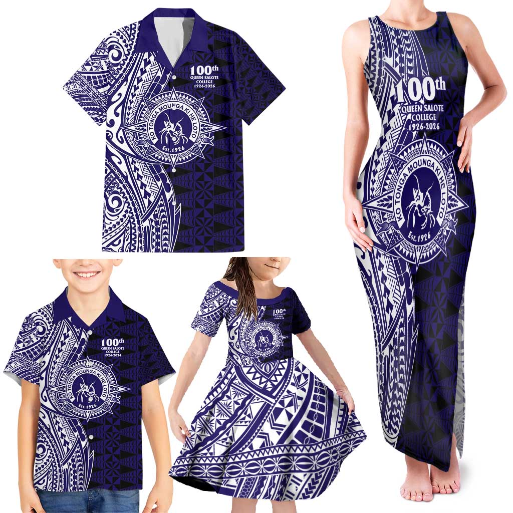 Tonga Queen Salote College 100th Years Family Matching Tank Maxi Dress and Hawaiian Shirt Blue Tonga Kupesi Uniquely Pacific Art LT9 - Polynesian Pride