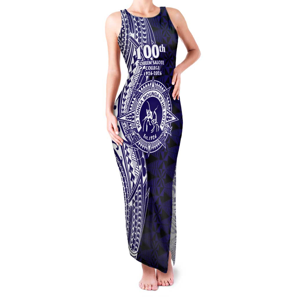 Tonga Queen Salote College 100th Years Family Matching Tank Maxi Dress and Hawaiian Shirt Blue Tonga Kupesi Uniquely Pacific Art LT9 Mom's Dress Blue - Polynesian Pride