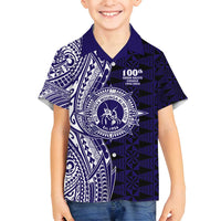 Tonga Queen Salote College 100th Years Family Matching Tank Maxi Dress and Hawaiian Shirt Blue Tonga Kupesi Uniquely Pacific Art LT9 Son's Shirt Blue - Polynesian Pride