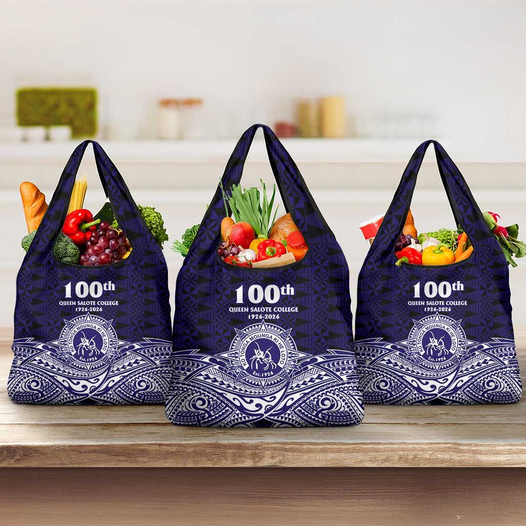 Tonga Queen Salote College 100th Years Grocery Bag Blue Tonga Kupesi Uniquely Pacific Art - Polynesian Pride