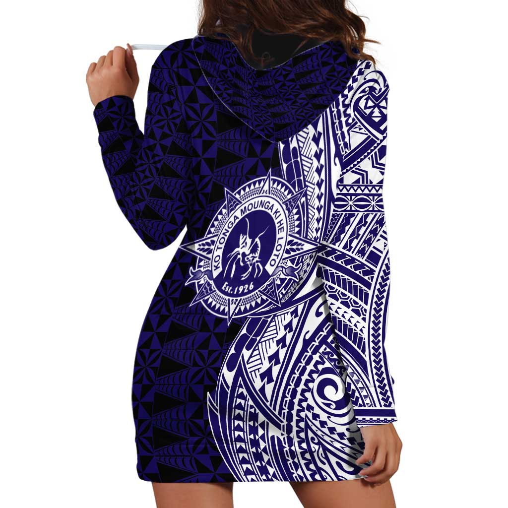 Tonga Queen Salote College 100th Years Hoodie Dress Blue Tonga Kupesi Uniquely Pacific Art LT9 - Polynesian Pride