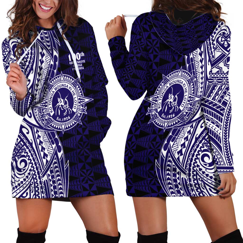 Tonga Queen Salote College 100th Years Hoodie Dress Blue Tonga Kupesi Uniquely Pacific Art LT9 - Polynesian Pride