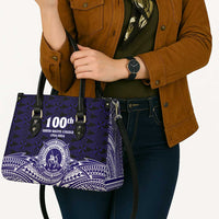 Tonga Queen Salote College 100th Years Leather Bag Blue Tonga Kupesi Uniquely Pacific Art - Polynesian Pride