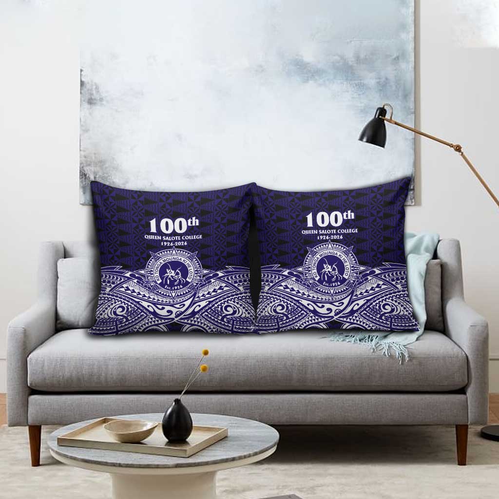 Tonga Queen Salote College 100th Years Pillow Cover Blue Tonga Kupesi Uniquely Pacific Art - Polynesian Pride