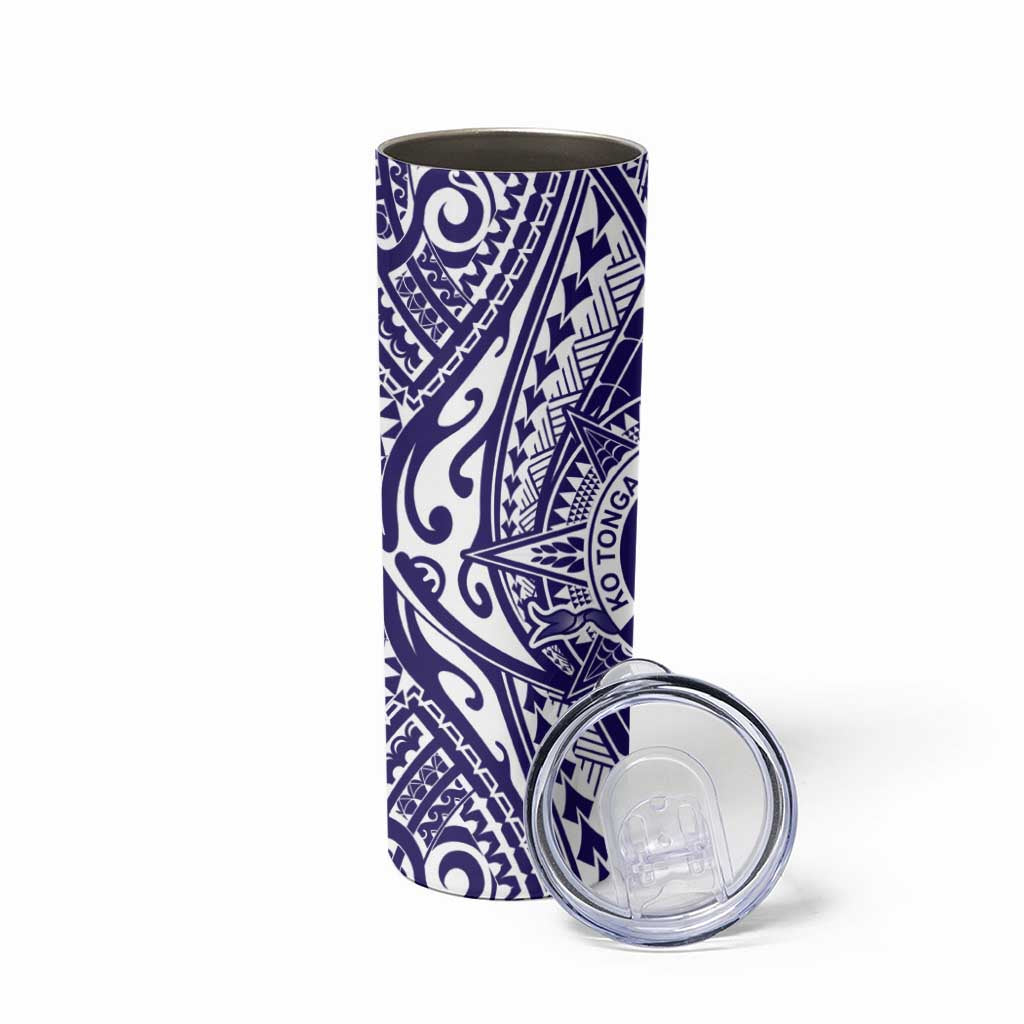 Tonga Queen Salote College 100th Years Skinny Tumbler Blue Tonga Kupesi Uniquely Pacific Art LT9 - Polynesian Pride