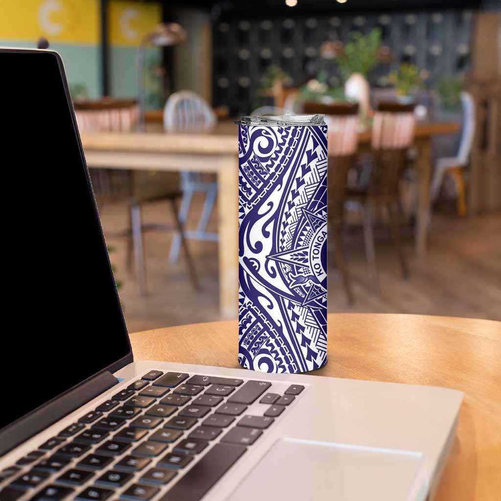 Tonga Queen Salote College 100th Years Skinny Tumbler Blue Tonga Kupesi Uniquely Pacific Art LT9 - Polynesian Pride