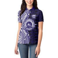 Tonga Queen Salote College 100th Years Women Polo Shirt Blue Tonga Kupesi Uniquely Pacific Art - Polynesian Pride