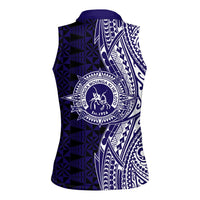 Tonga Queen Salote College 100th Years Women Sleeveless Polo Shirt Blue Tonga Kupesi Uniquely Pacific Art LT9 - Polynesian Pride